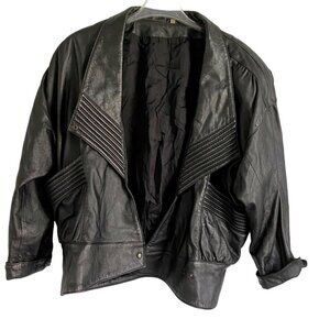 Derimod Black Leather Jacket with Pockets and Snaps